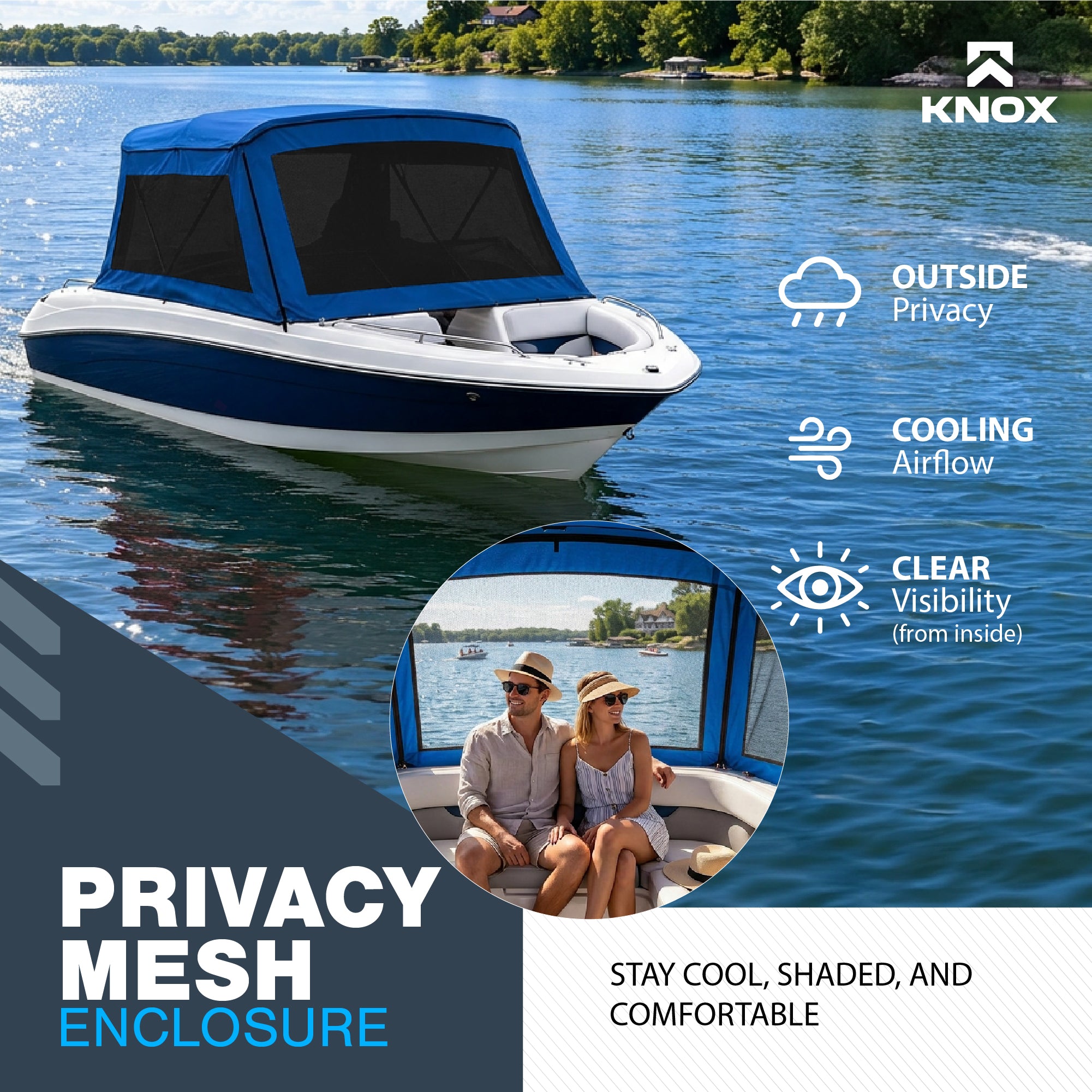 KNOX 3 Bow Bimini Mesh Enclosure with Frame Kit