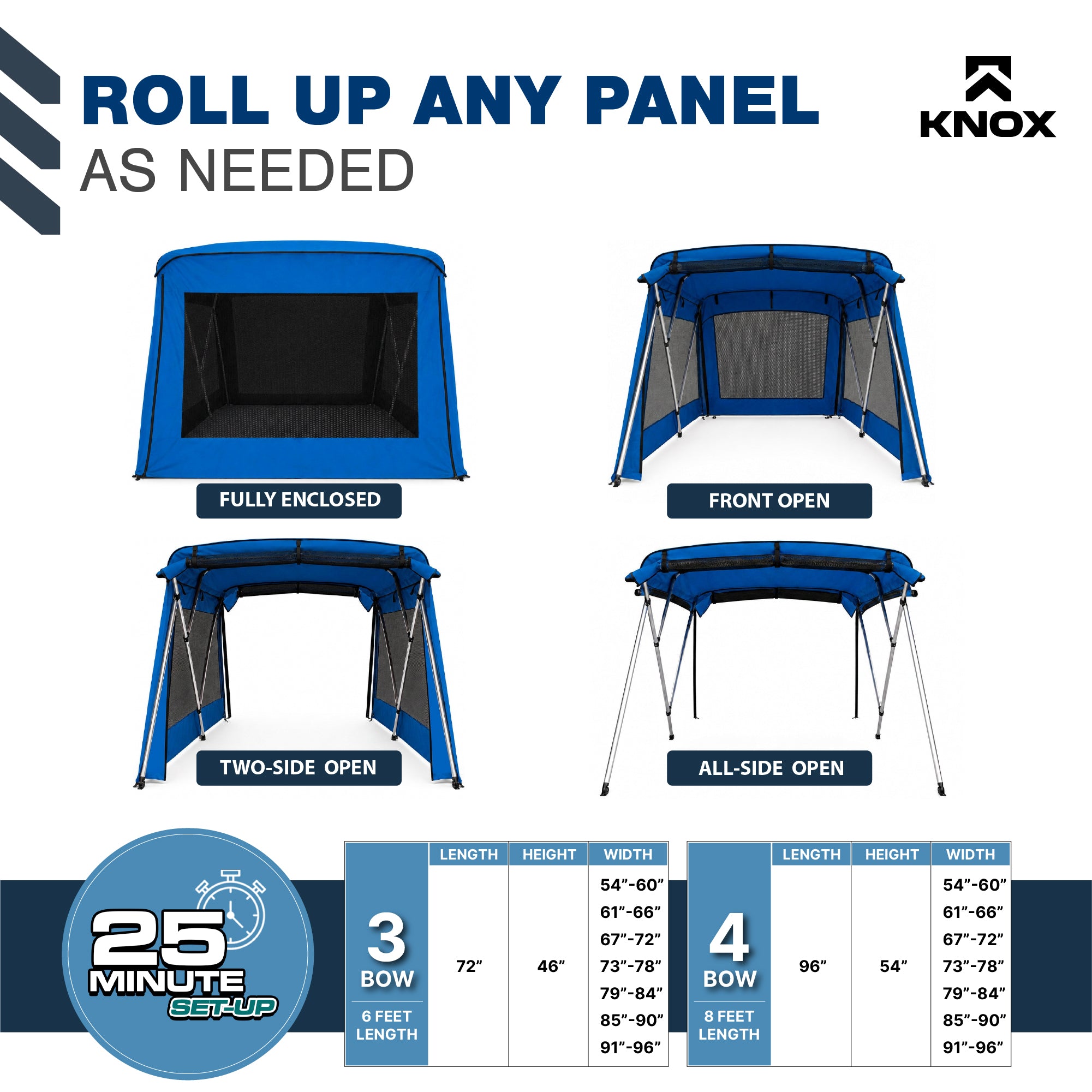 KNOX 3 Bow Bimini Mesh Enclosure with Frame Kit
