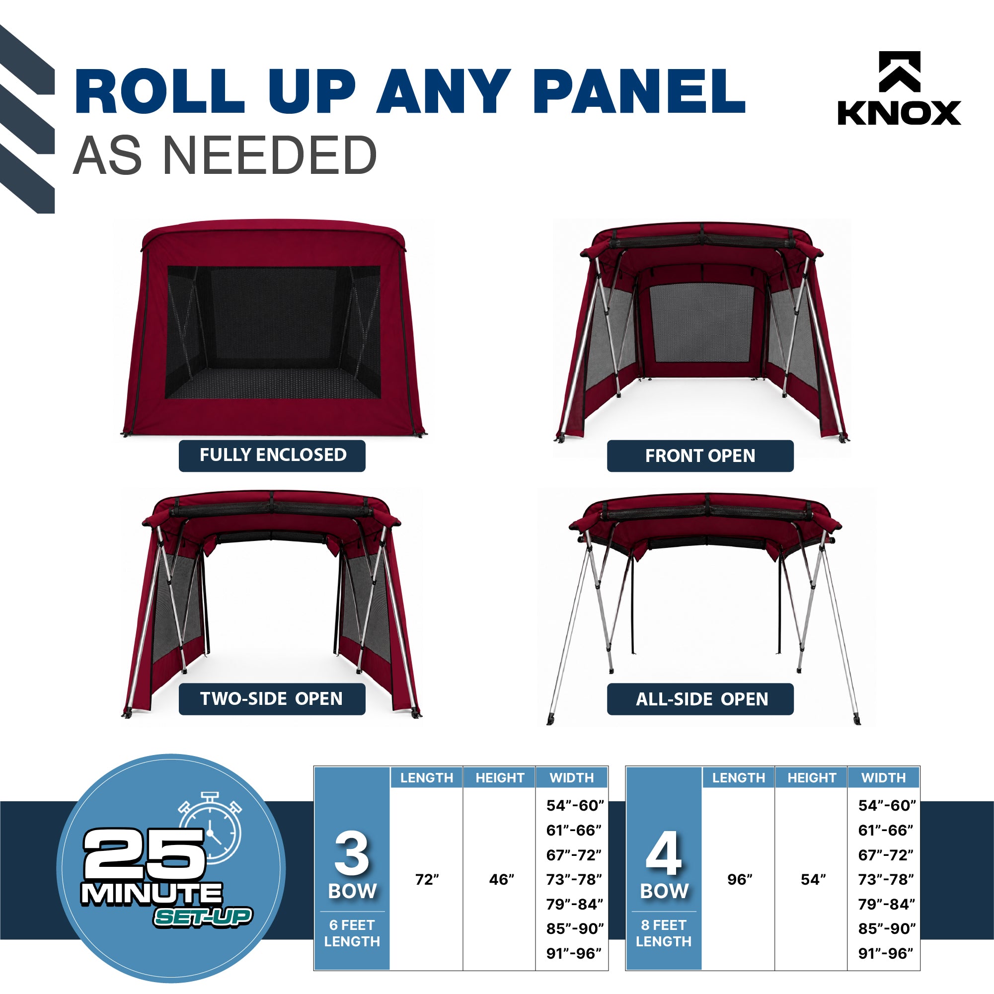 KNOX 3 Bow Bimini Mesh Enclosure with Frame Kit
