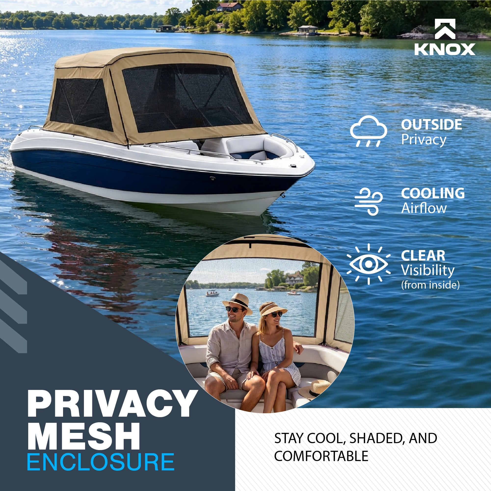 KNOX 3 Bow Bimini Mesh Enclosure with Frame Kit
