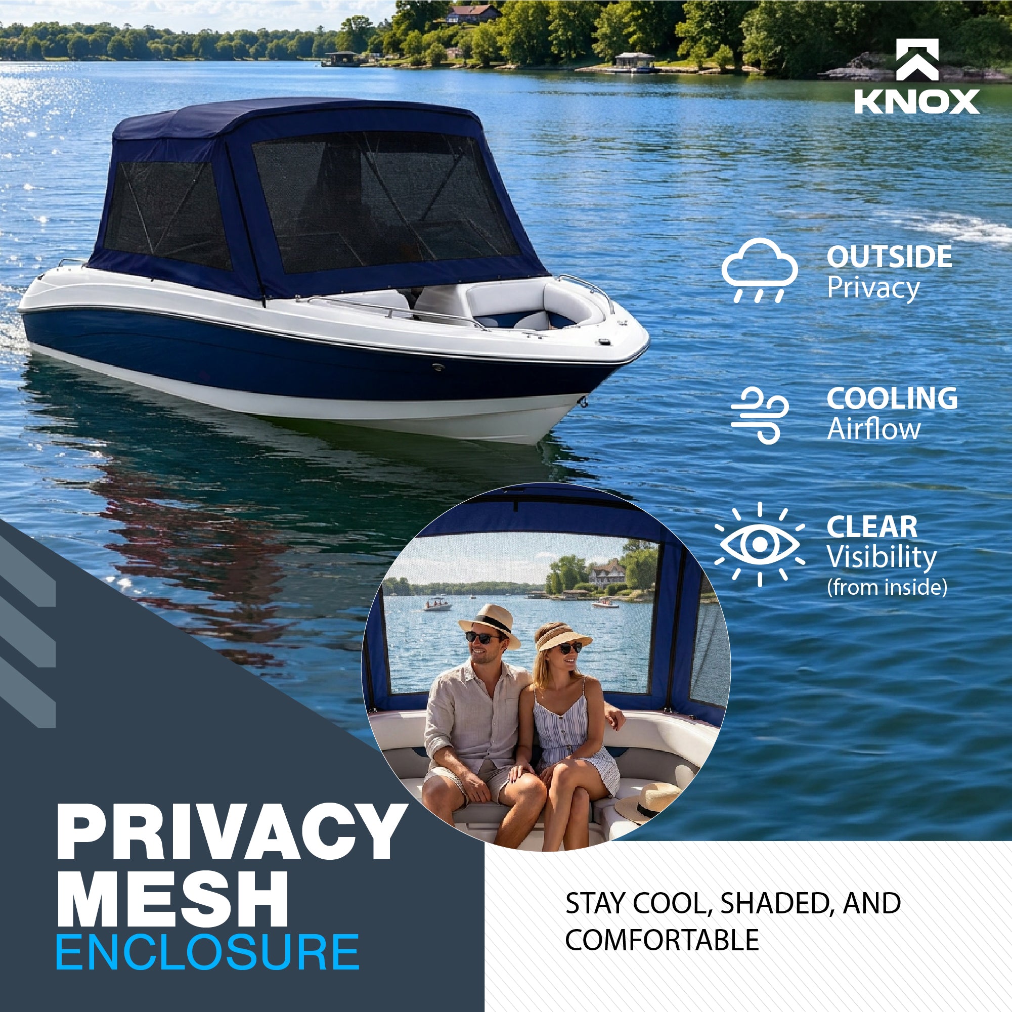 KNOX 3 Bow Bimini Mesh Enclosure with Frame Kit