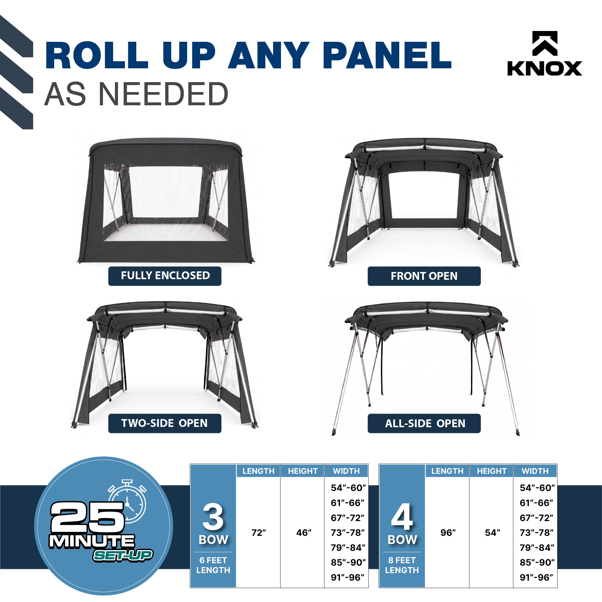 KNOX 4 Bow Bimini Enclosure with Frame Kit