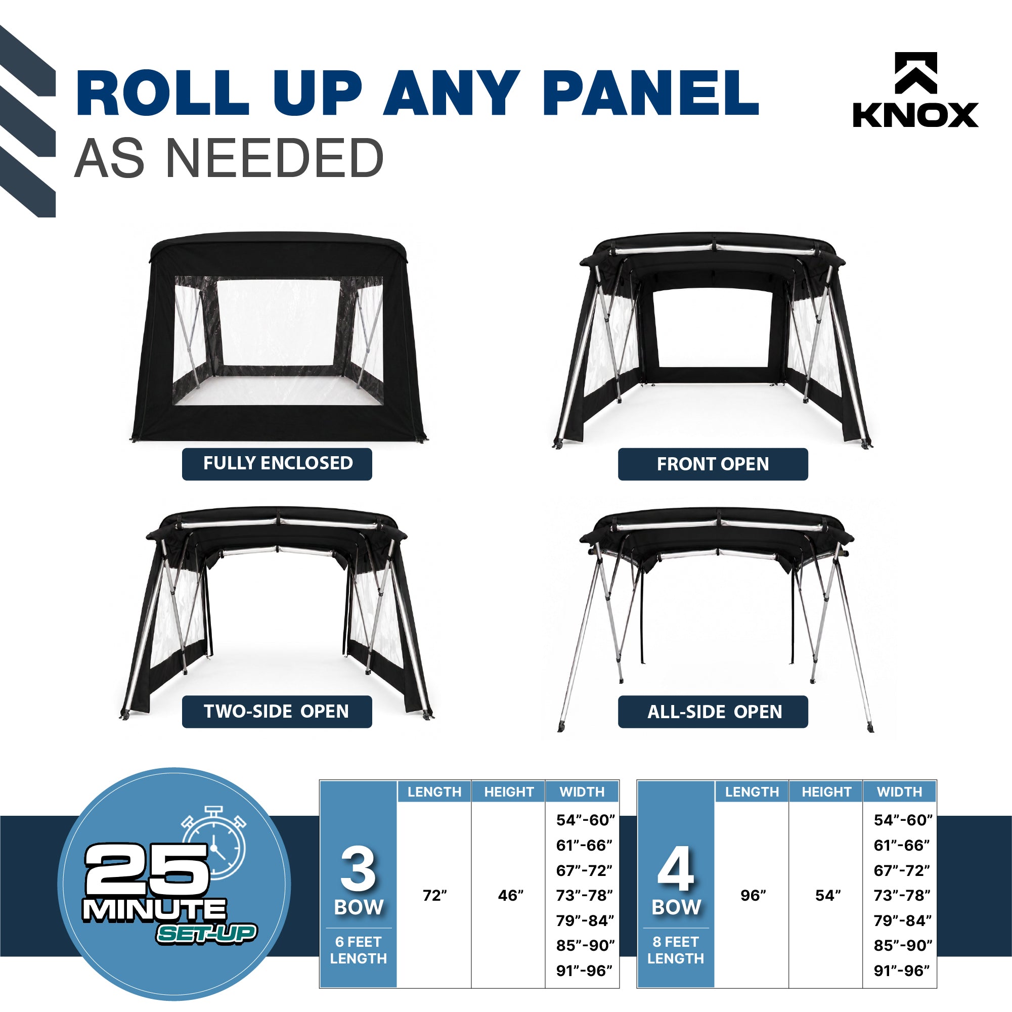 KNOX 4 Bow Bimini Enclosure with Frame Kit