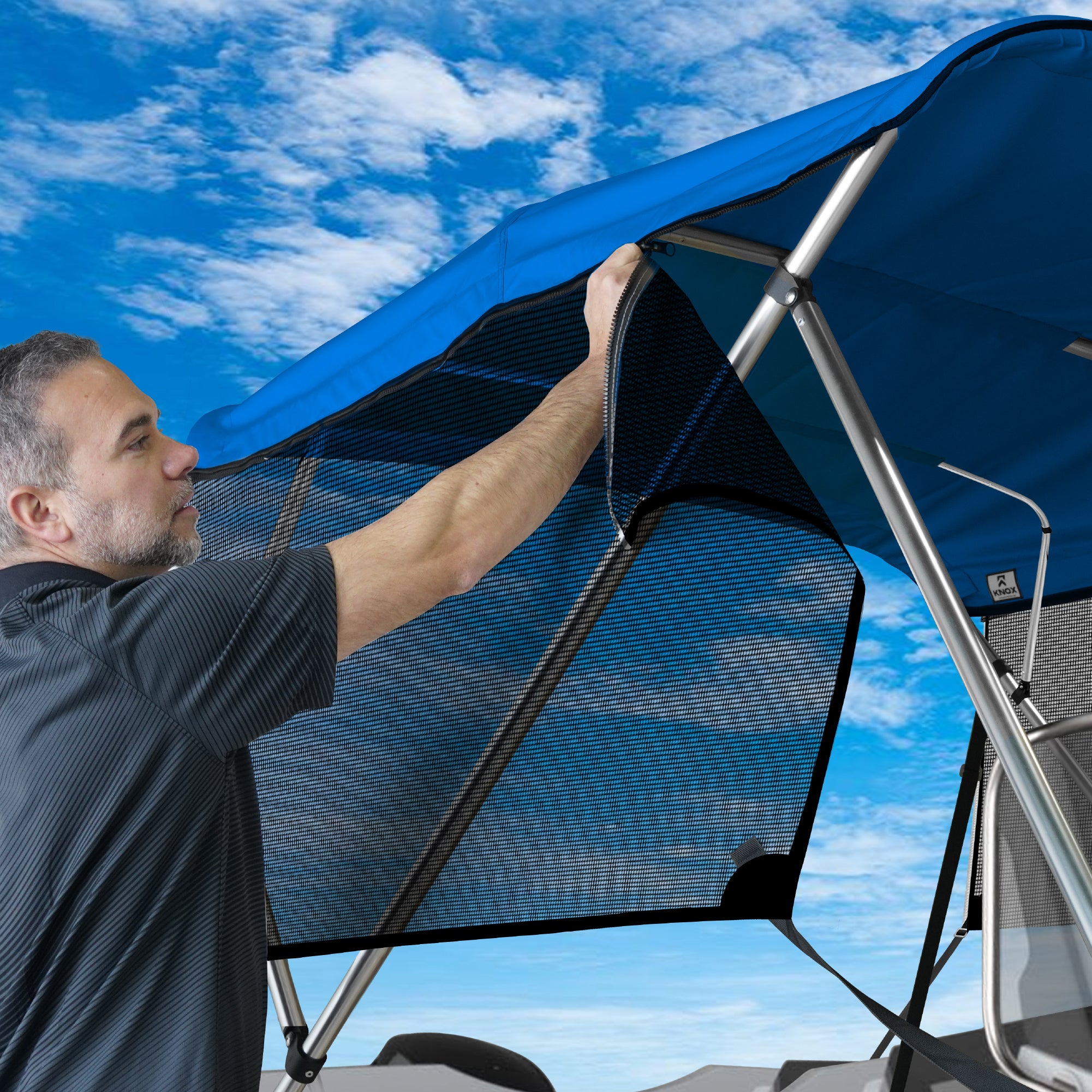 KNOX Pro Series Canvas With Sidewalls for 3 Bow Bimini Top, Mesh