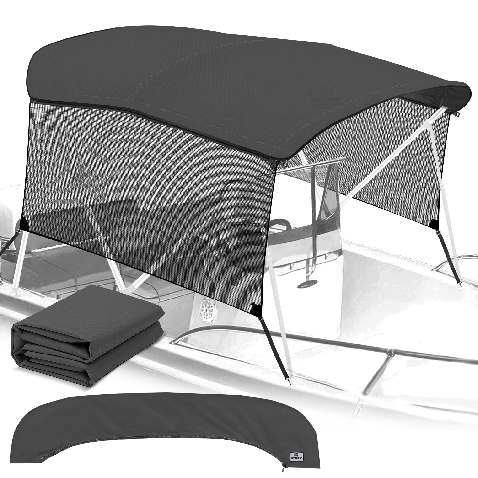 KNOX Pro Series Canvas With Sidewalls for 3 Bow Bimini Top, Mesh