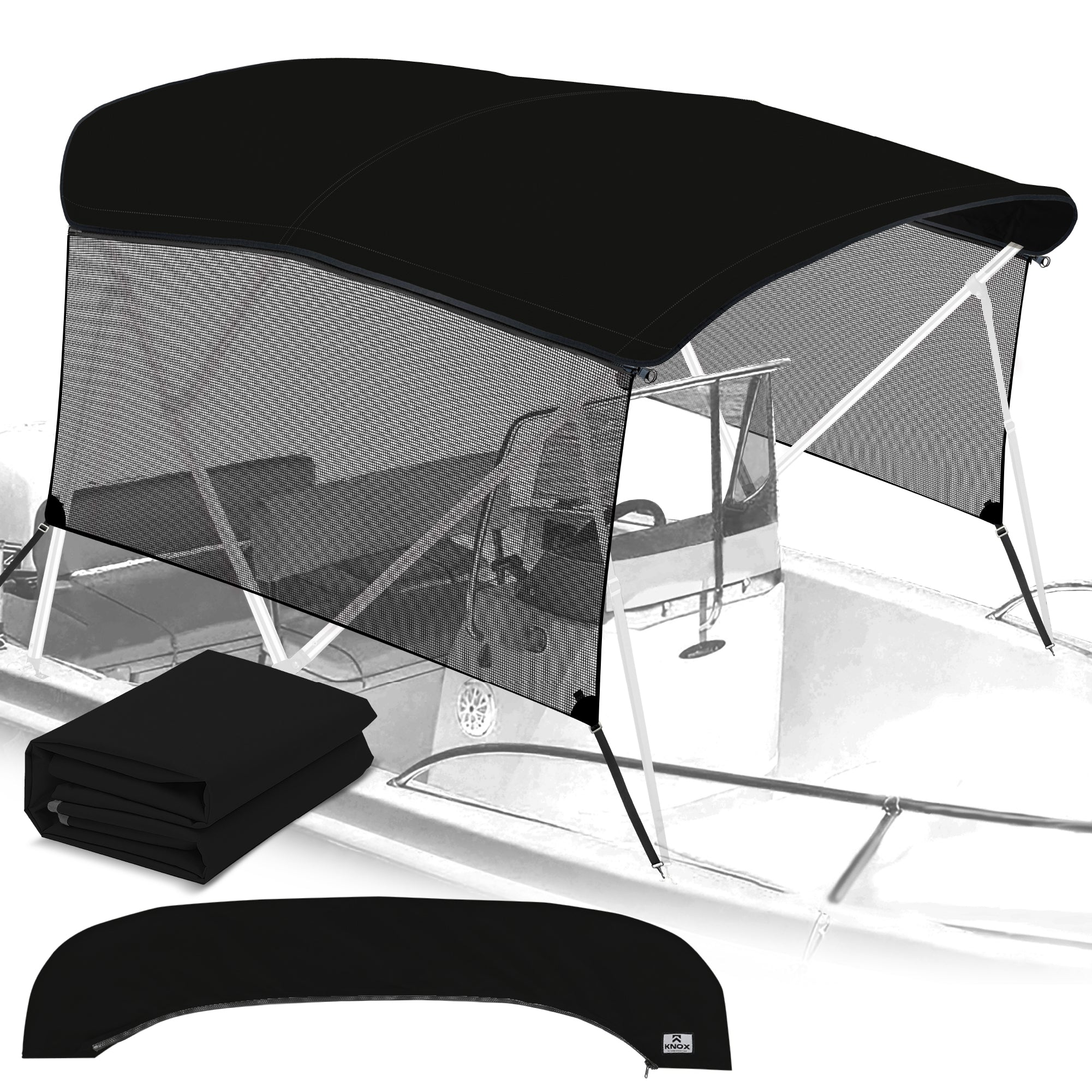 KNOX Pro Series Canvas With Sidewalls for 3 Bow Bimini Top, Mesh