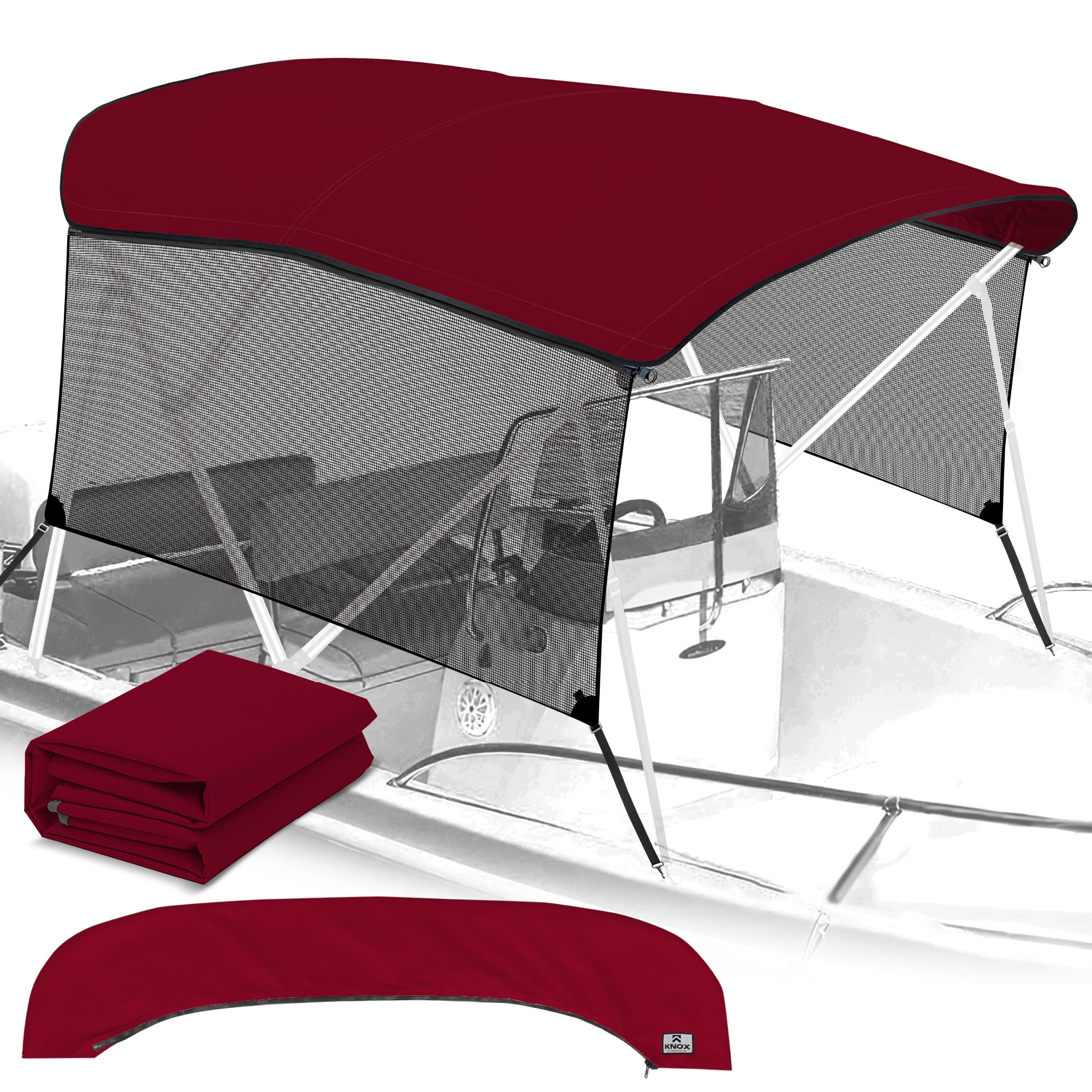 KNOX Pro Series Canvas With Sidewalls for 3 Bow Bimini Top, Mesh