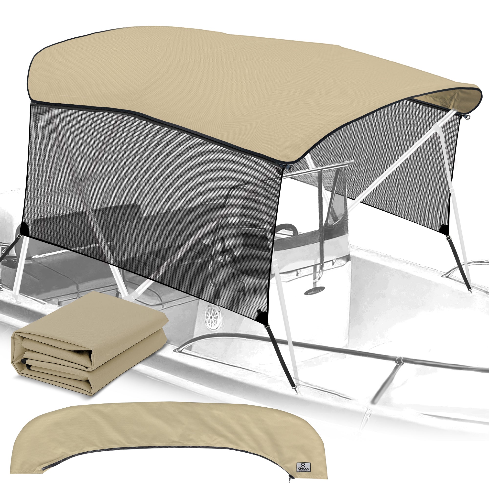 KNOX Pro Series Canvas With Sidewalls for 3 Bow Bimini Top, Mesh