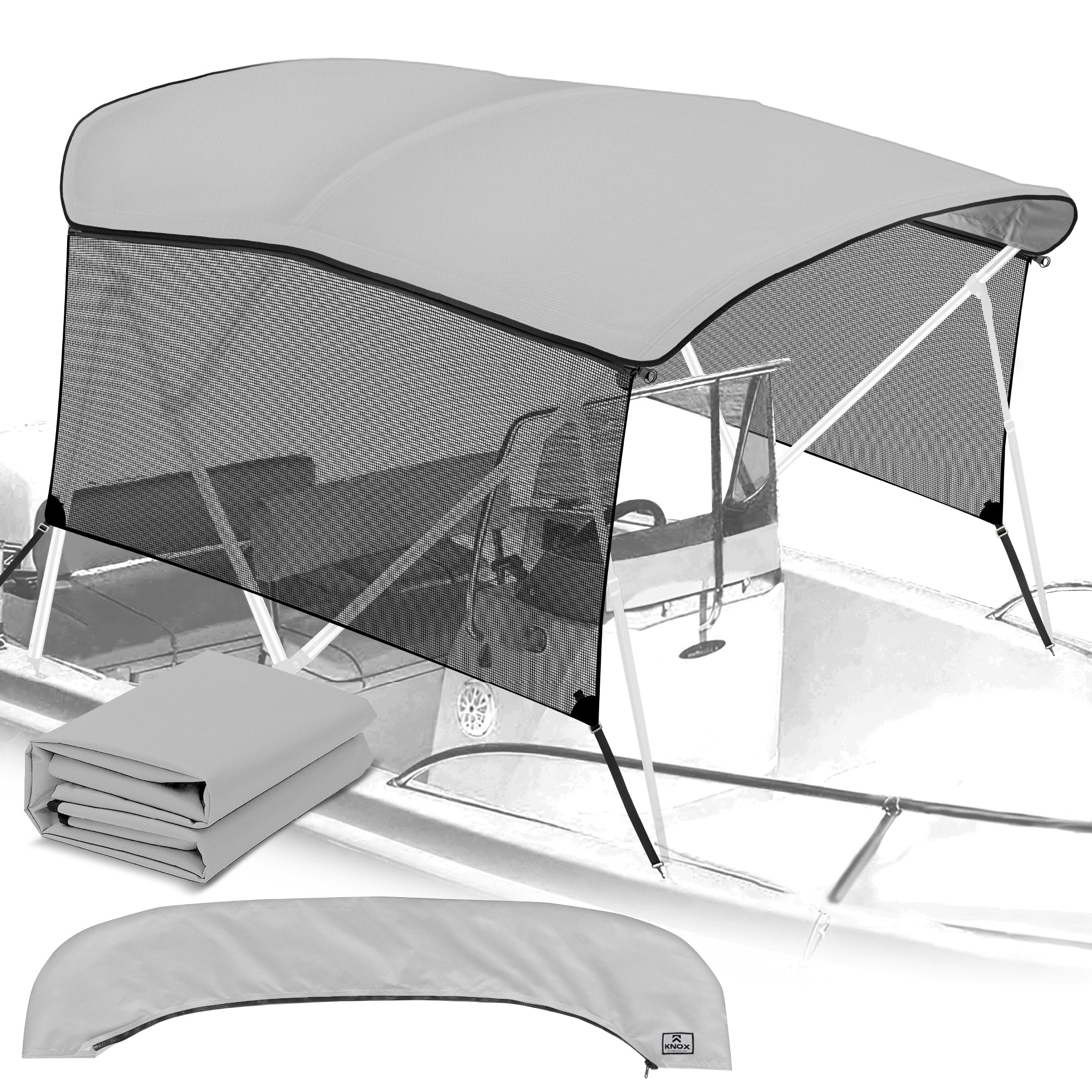 KNOX Pro Series Canvas With Sidewalls for 3 Bow Bimini Top, Mesh