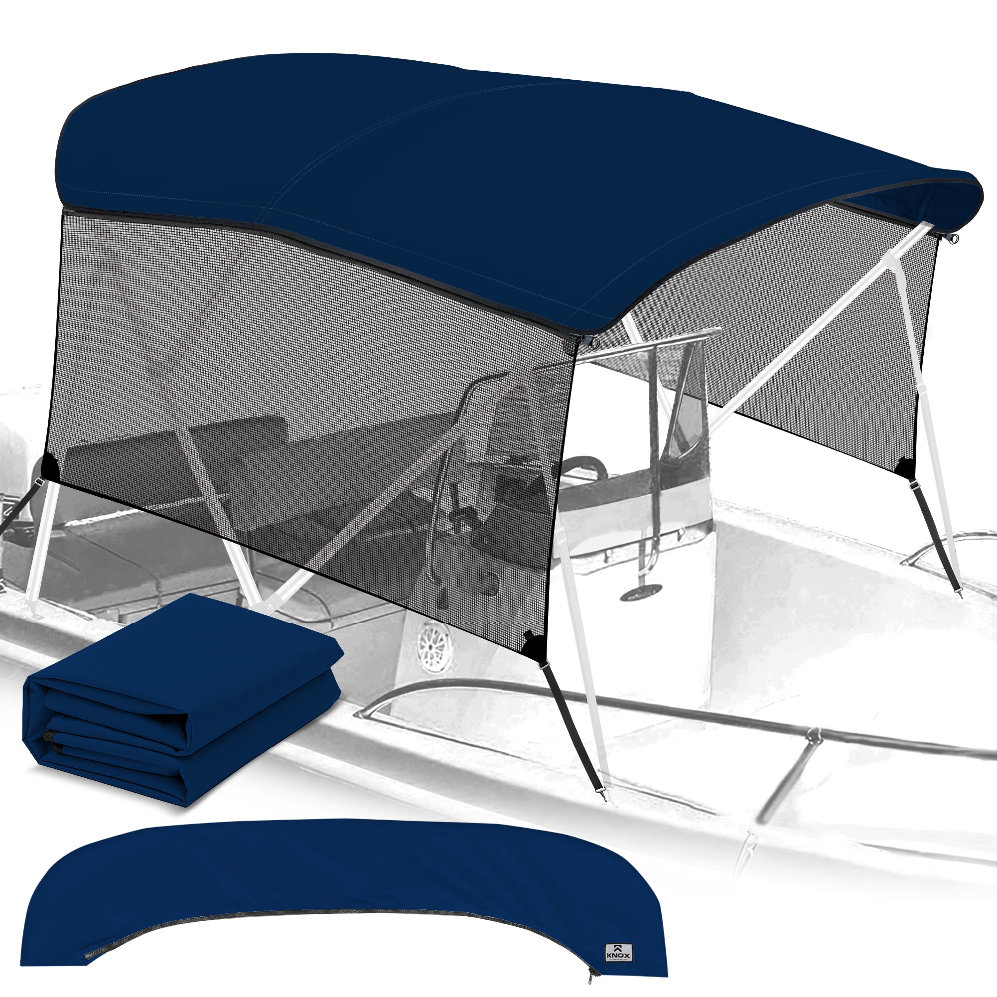KNOX Pro Series Canvas With Sidewalls for 3 Bow Bimini Top, Mesh