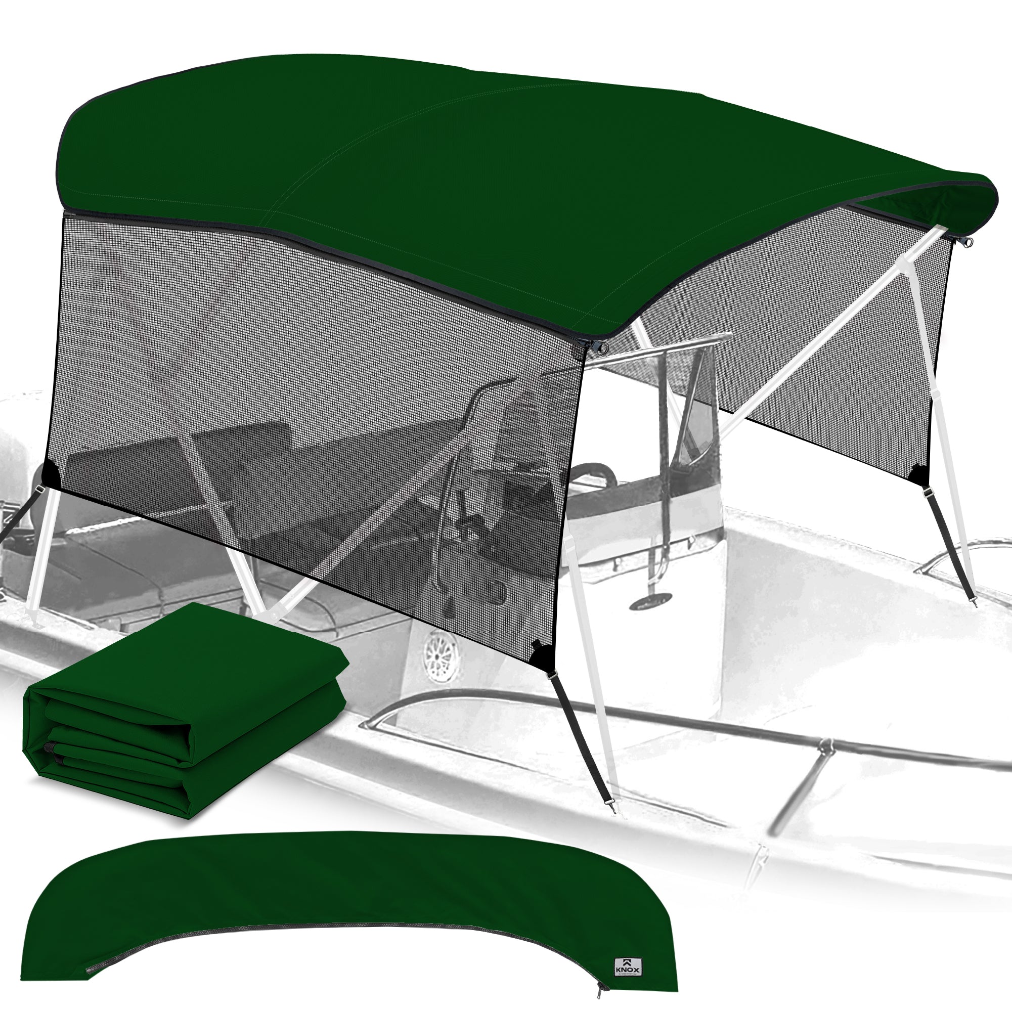 KNOX Pro Series Canvas With Sidewalls for 3 Bow Bimini Top, Mesh