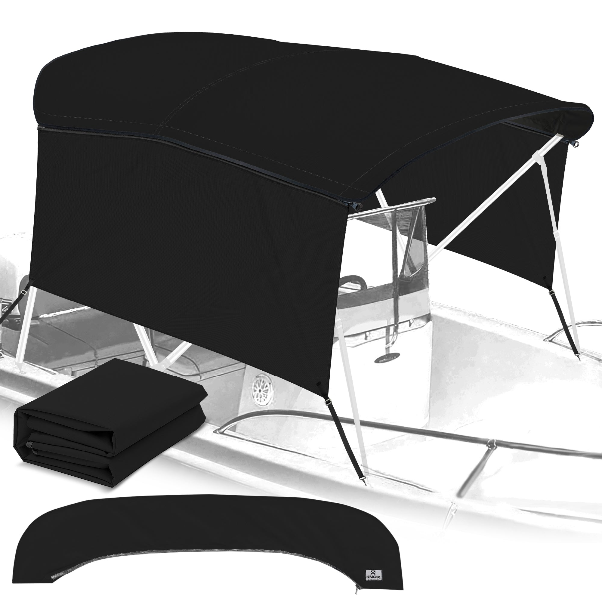 KNOX Pro Series Canvas With Sidewalls for 3 Bow Bimini Top, Solid