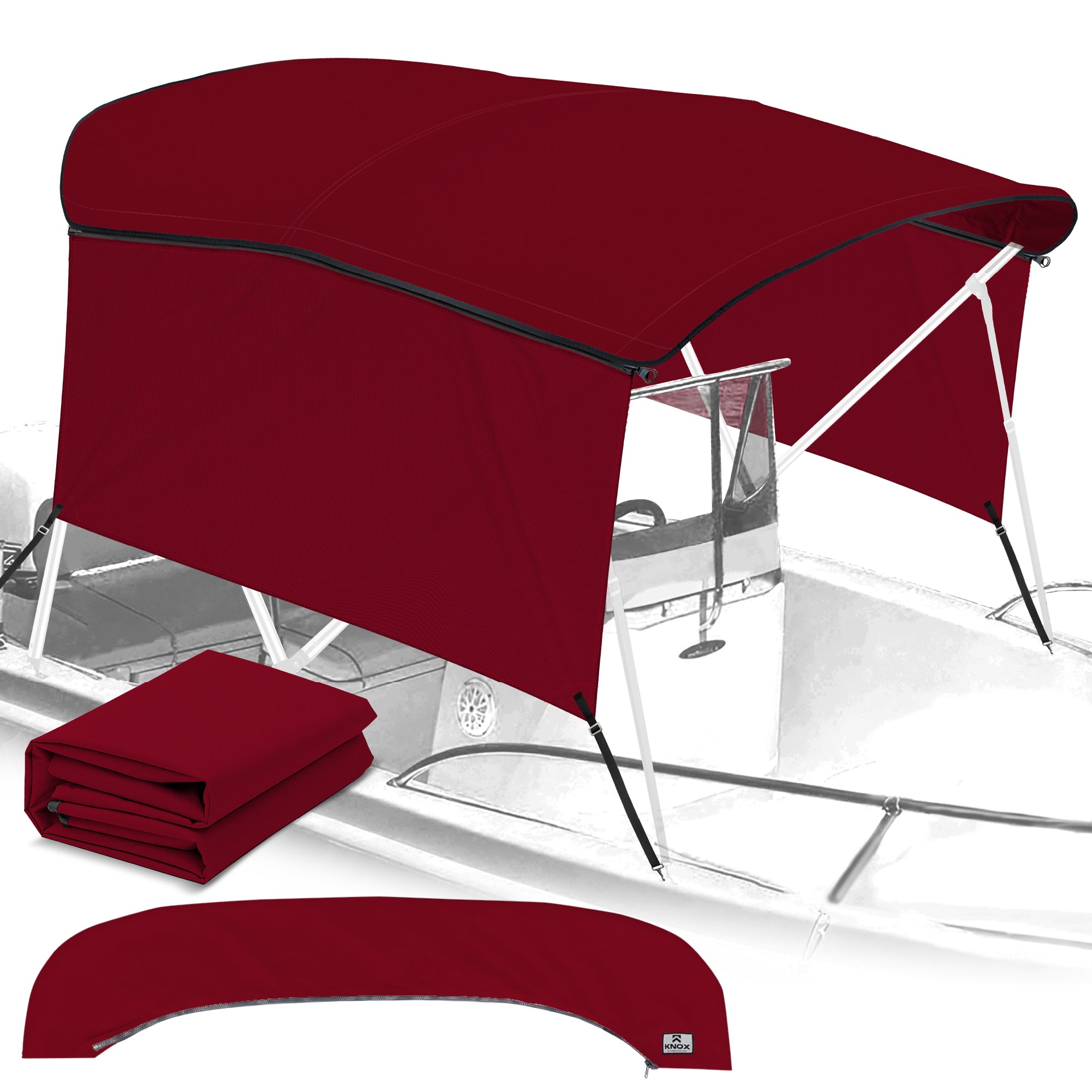 KNOX Pro Series Canvas With Sidewalls for 3 Bow Bimini Top, Solid