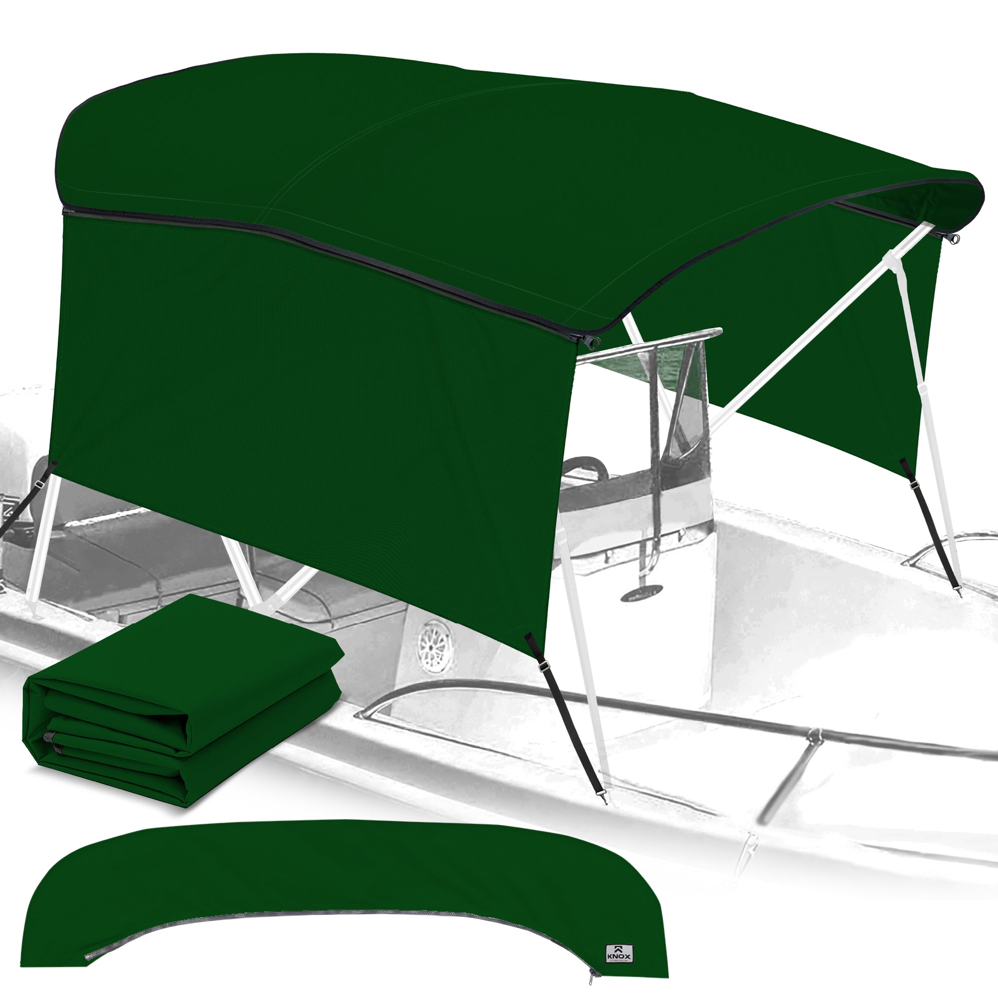 KNOX Pro Series Canvas With Sidewalls for 3 Bow Bimini Top, Solid