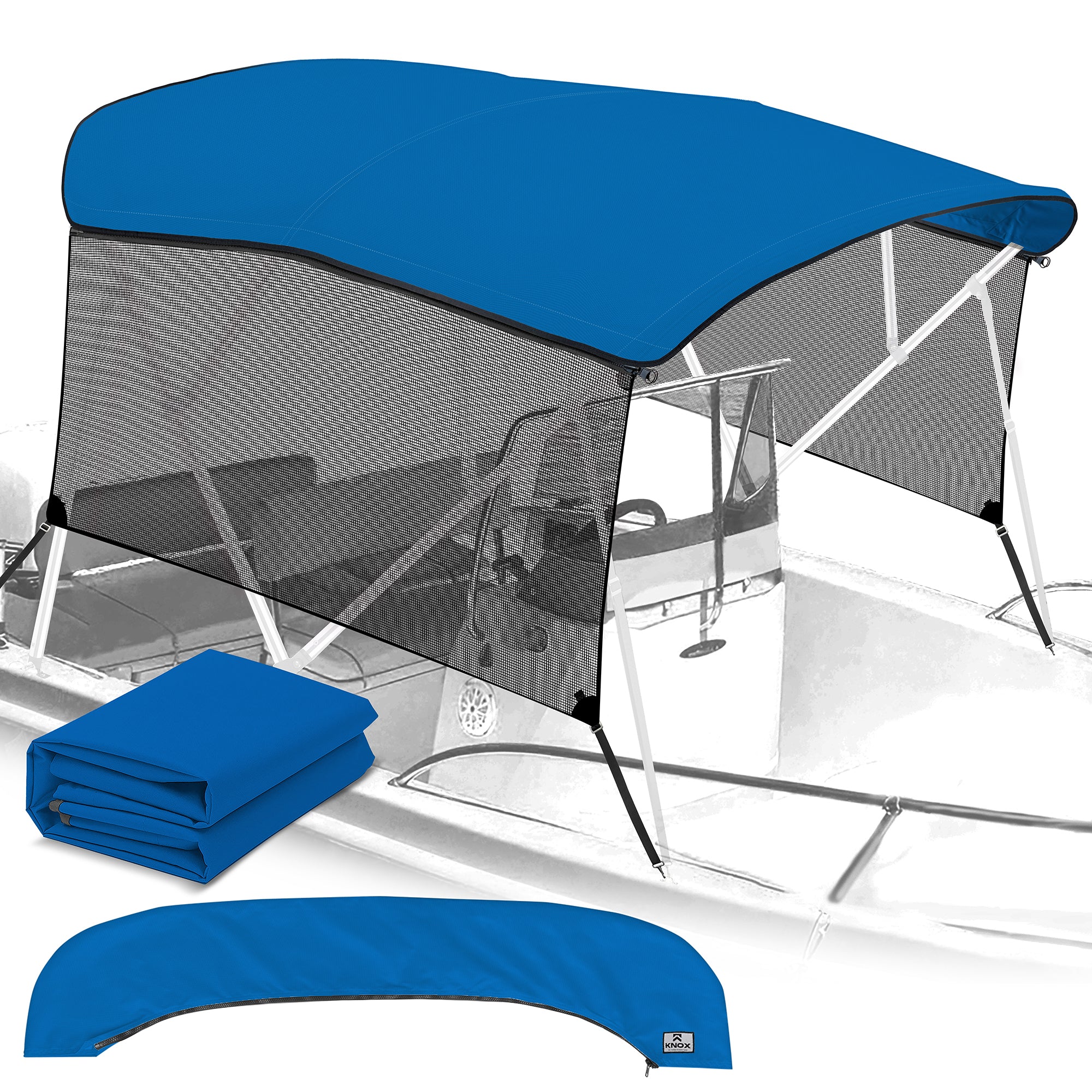 KNOX Pro Series Canvas With Sidewalls for 4 Bow Bimini Top, Mesh