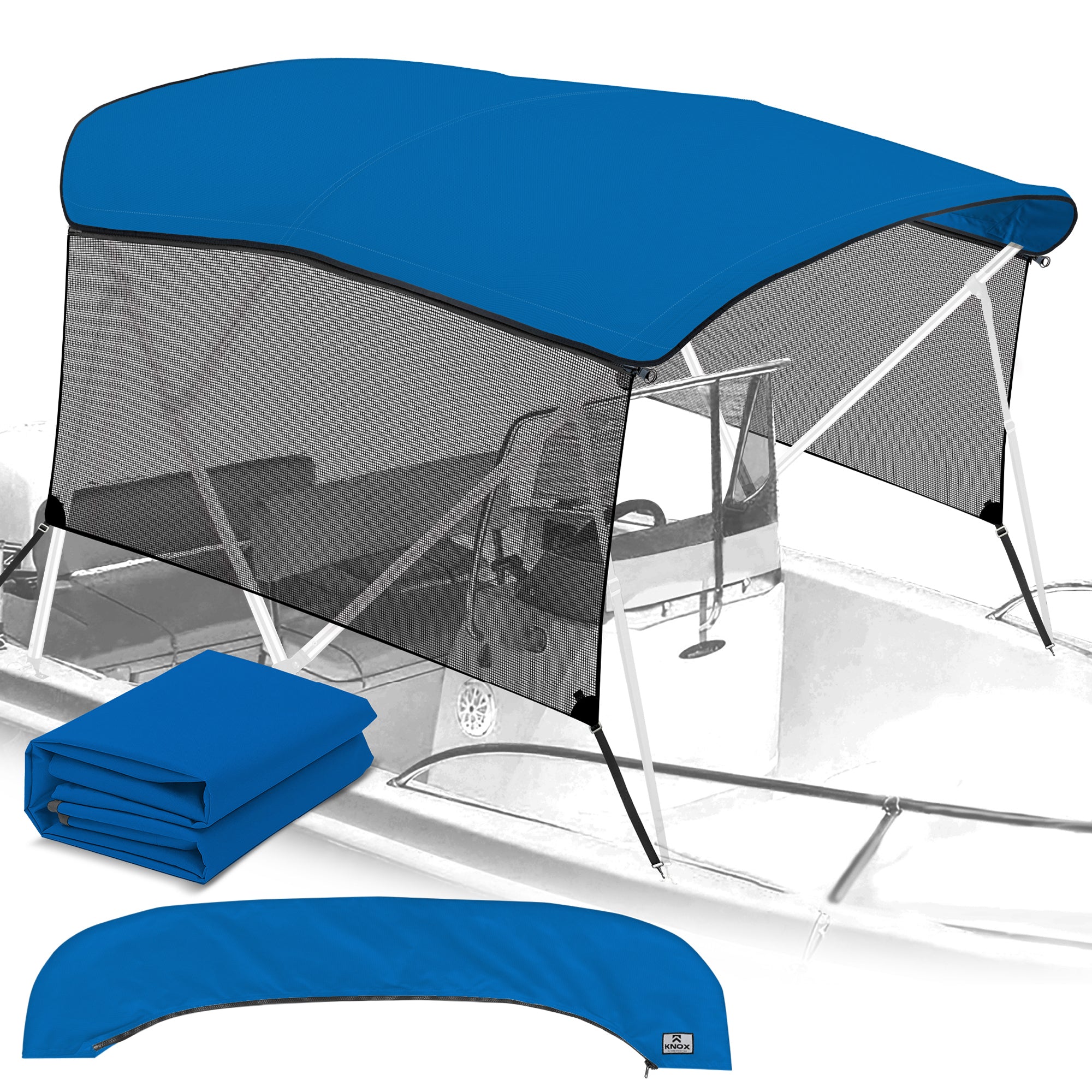 KNOX Pro Series Canvas With Sidewalls for 4 Bow Bimini Top, Mesh