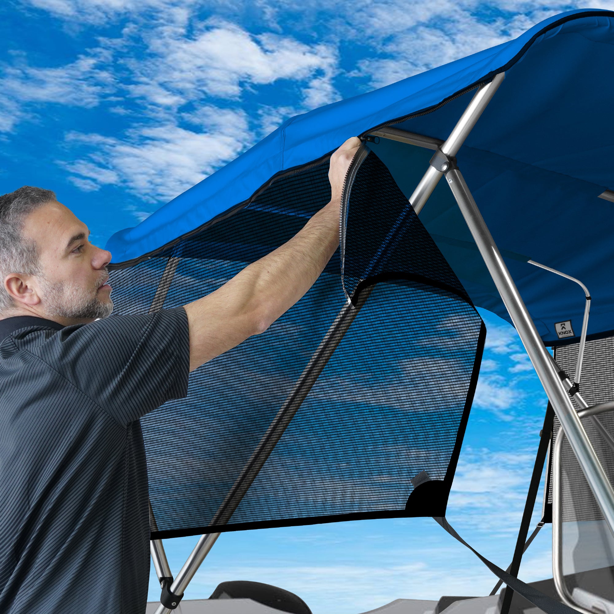 KNOX Pro Series Canvas With Sidewalls for 4 Bow Bimini Top, Mesh