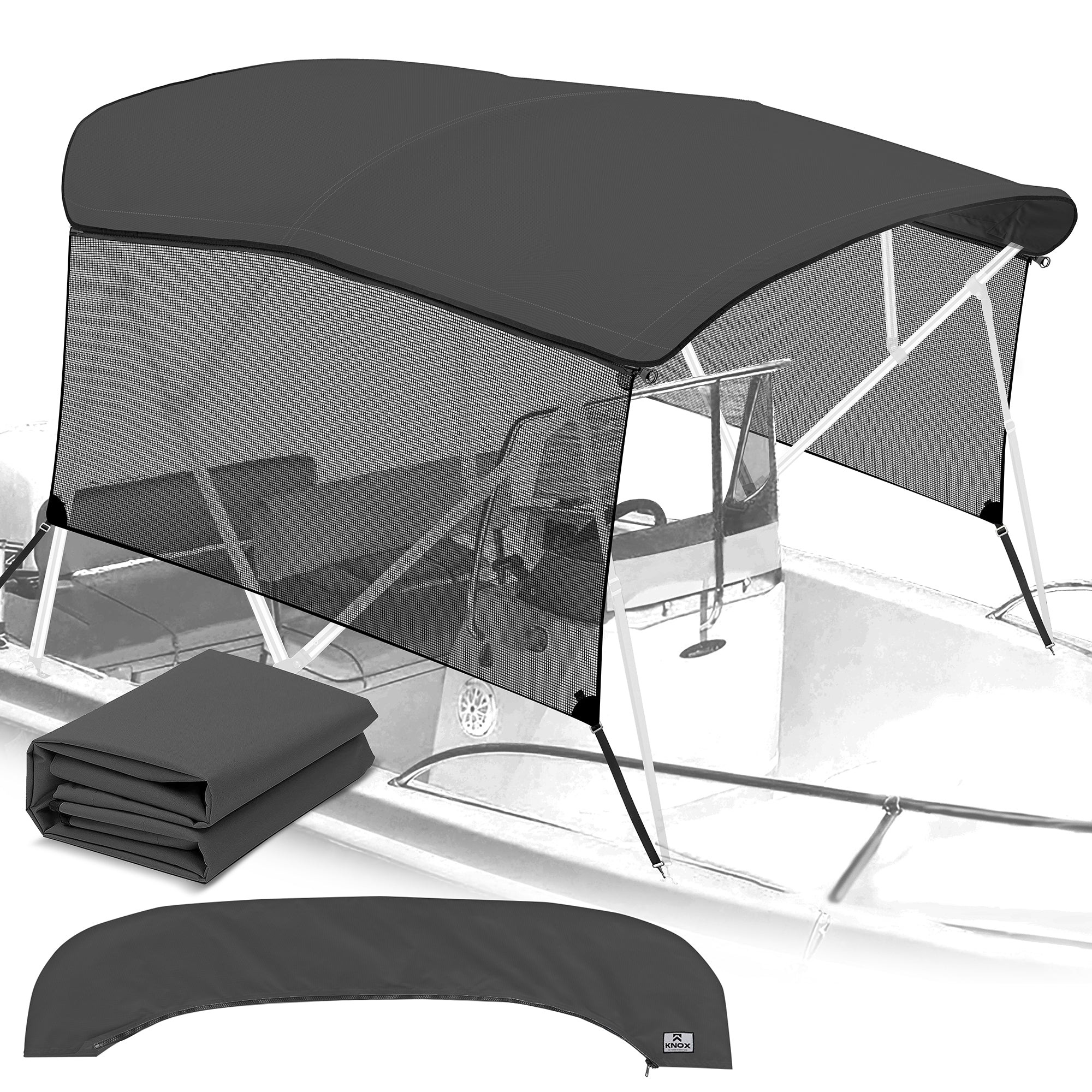 KNOX Pro Series Canvas With Sidewalls for 4 Bow Bimini Top, Mesh