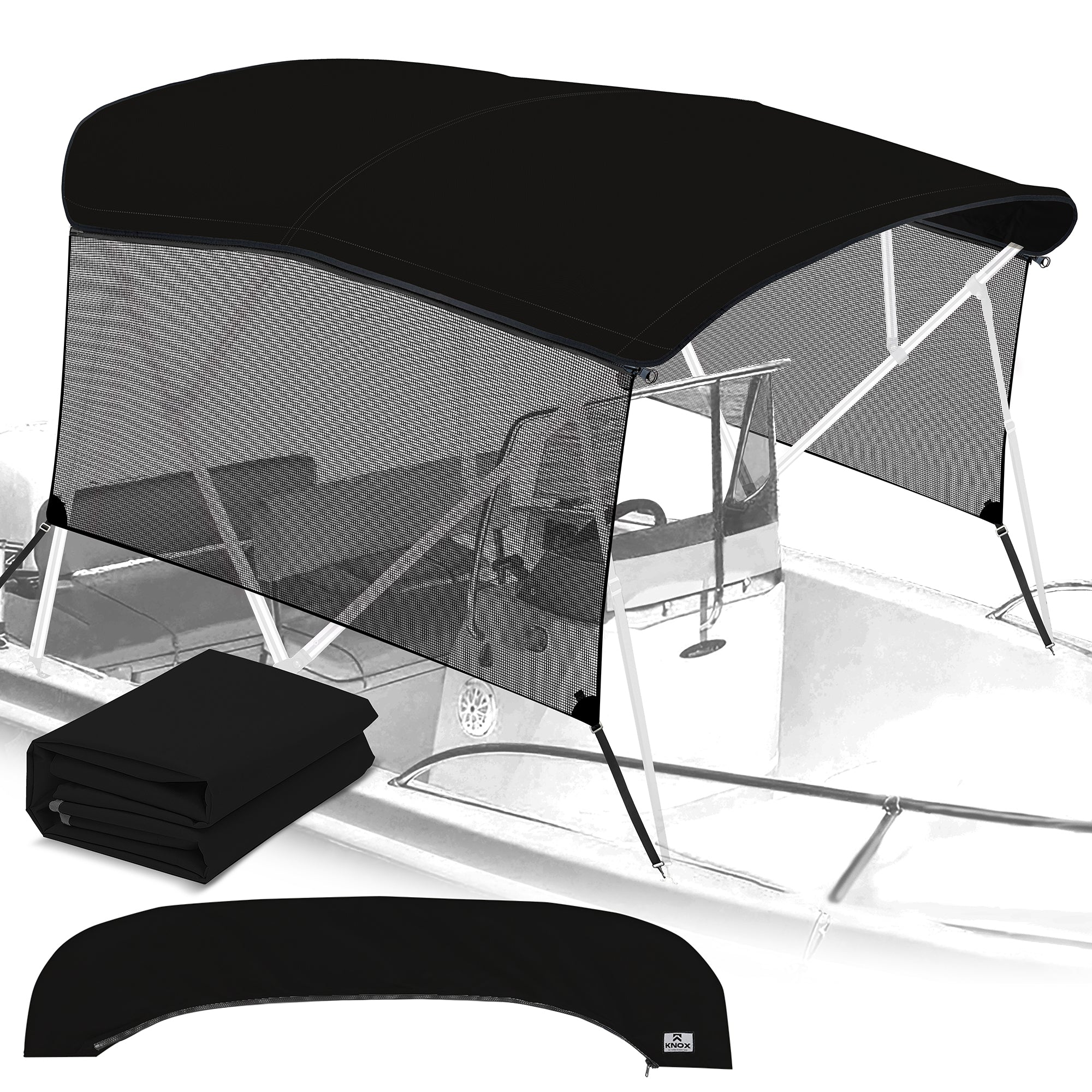 KNOX Pro Series Canvas With Sidewalls for 4 Bow Bimini Top, Mesh