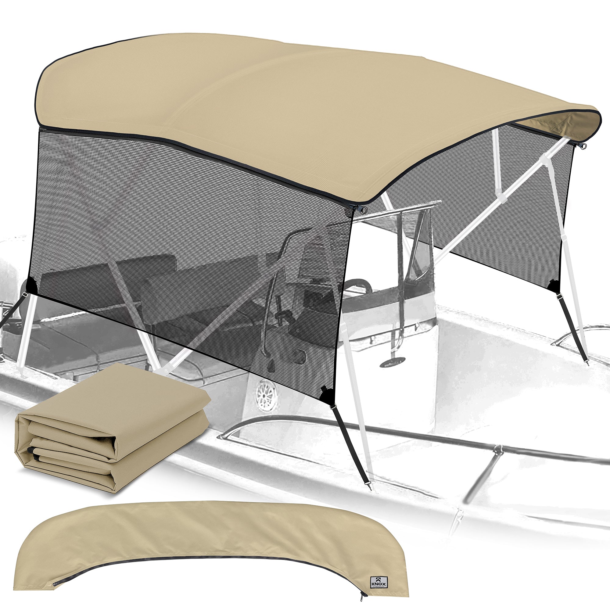 KNOX Pro Series Canvas With Sidewalls for 4 Bow Bimini Top, Mesh