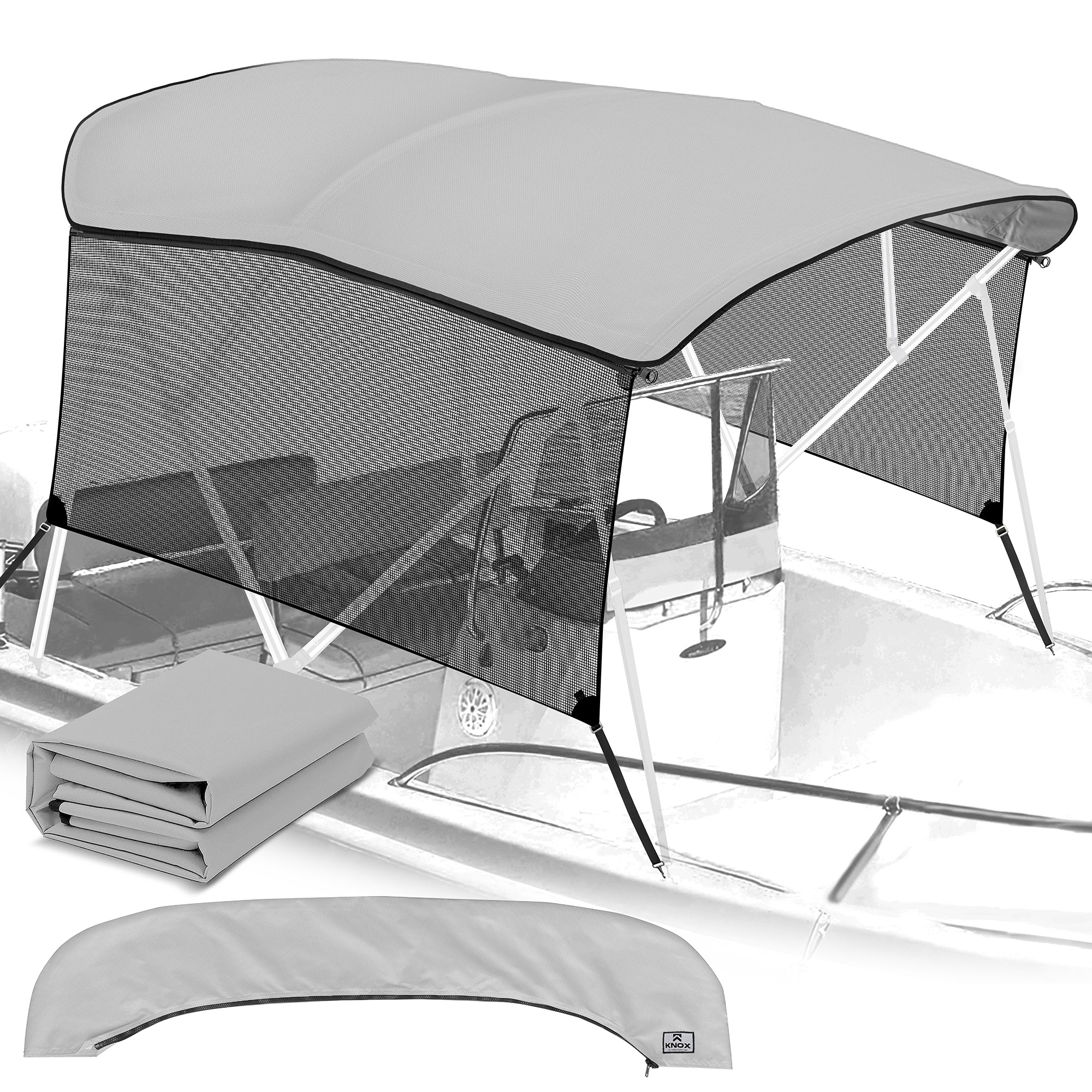 KNOX Pro Series Canvas With Sidewalls for 4 Bow Bimini Top, Mesh