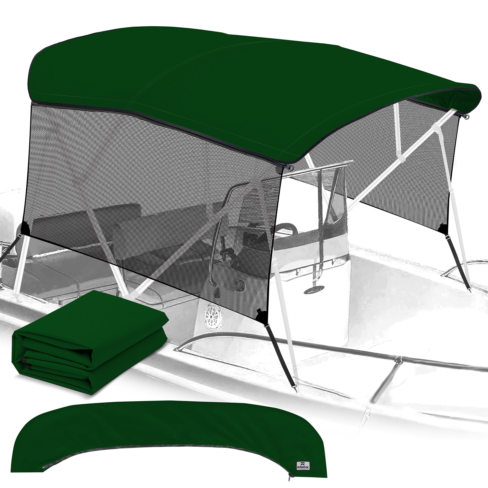 KNOX Pro Series Canvas With Sidewalls for 4 Bow Bimini Top, Mesh