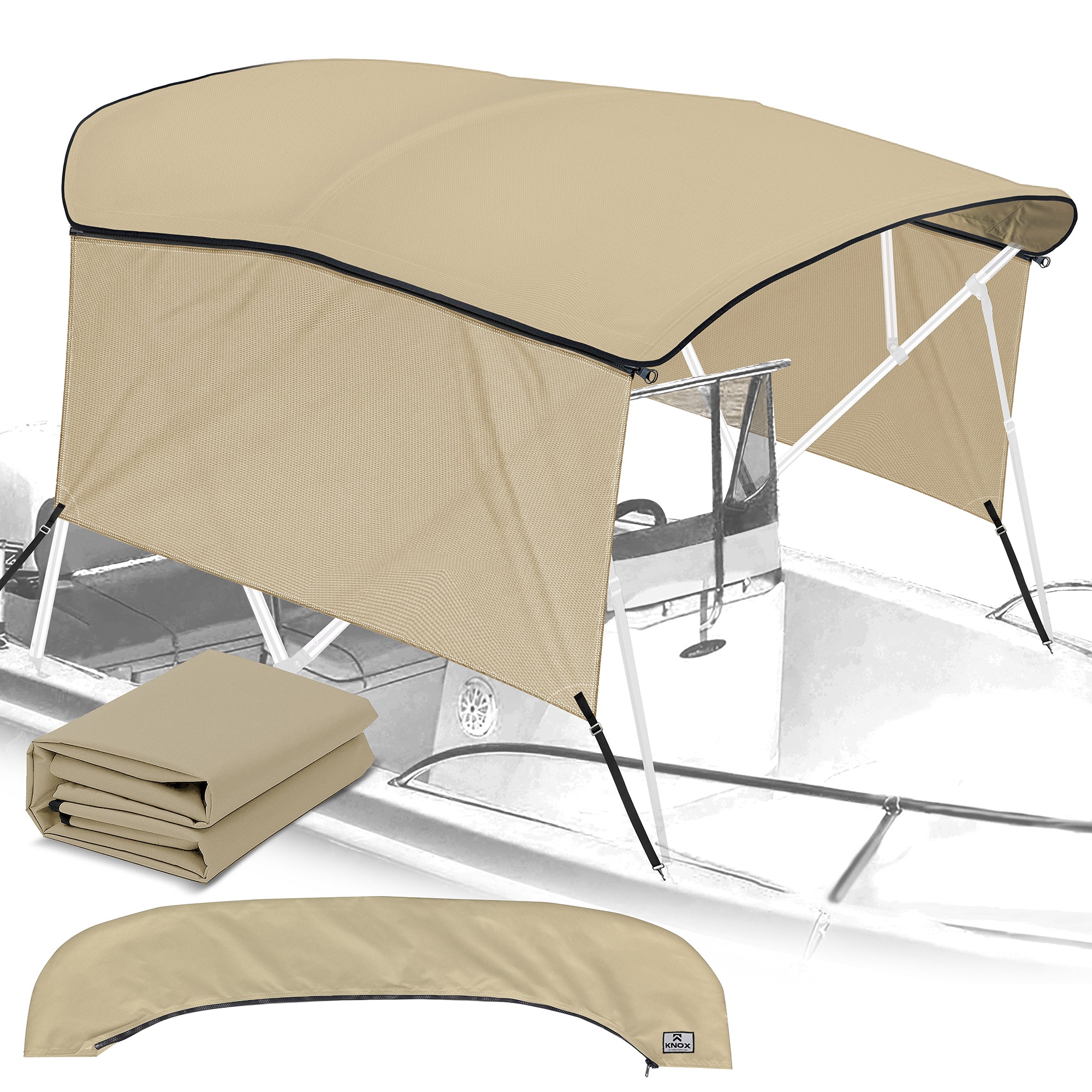 KNOX Pro Series Canvas With Sidewalls for 4 Bow Bimini Top, Solid