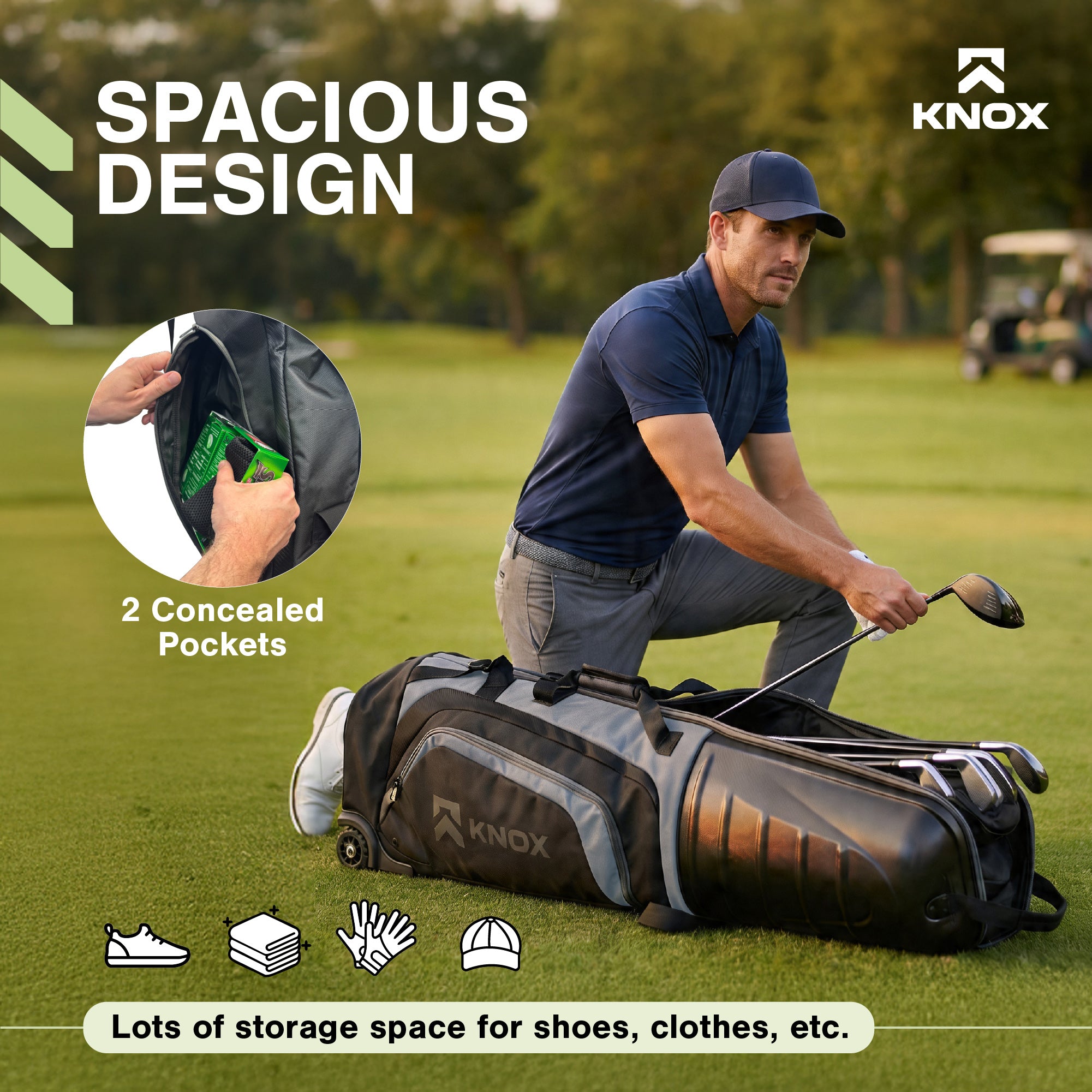 KNOX Golf Travel Bag Cover with Wheels, TSA Lock, and Padded Handles