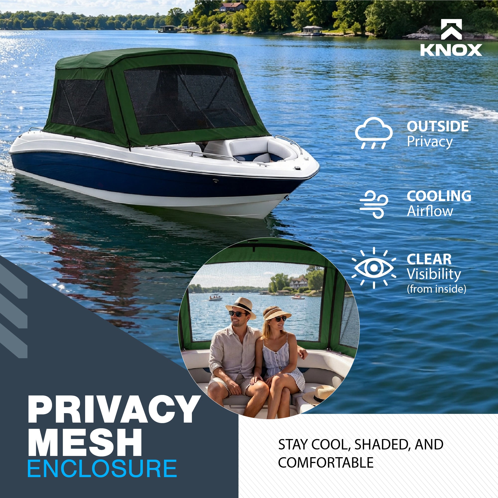 KNOX 3 Bow Bimini Mesh Enclosure with Frame Kit