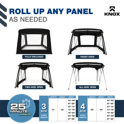 KNOX 4 Bow Bimini Enclosure with Frame Kit