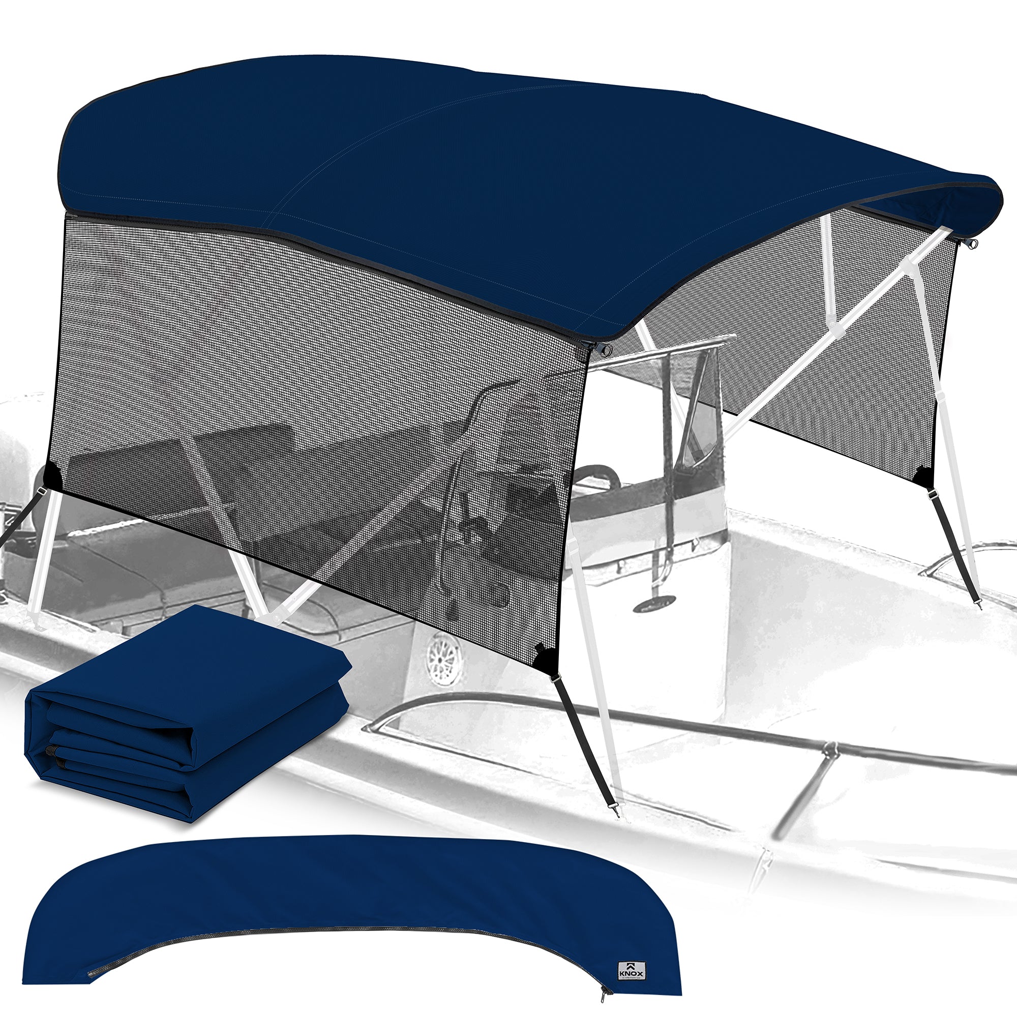 KNOX Canvas With Sidewalls for 4 Bow Bimini Top, Mesh