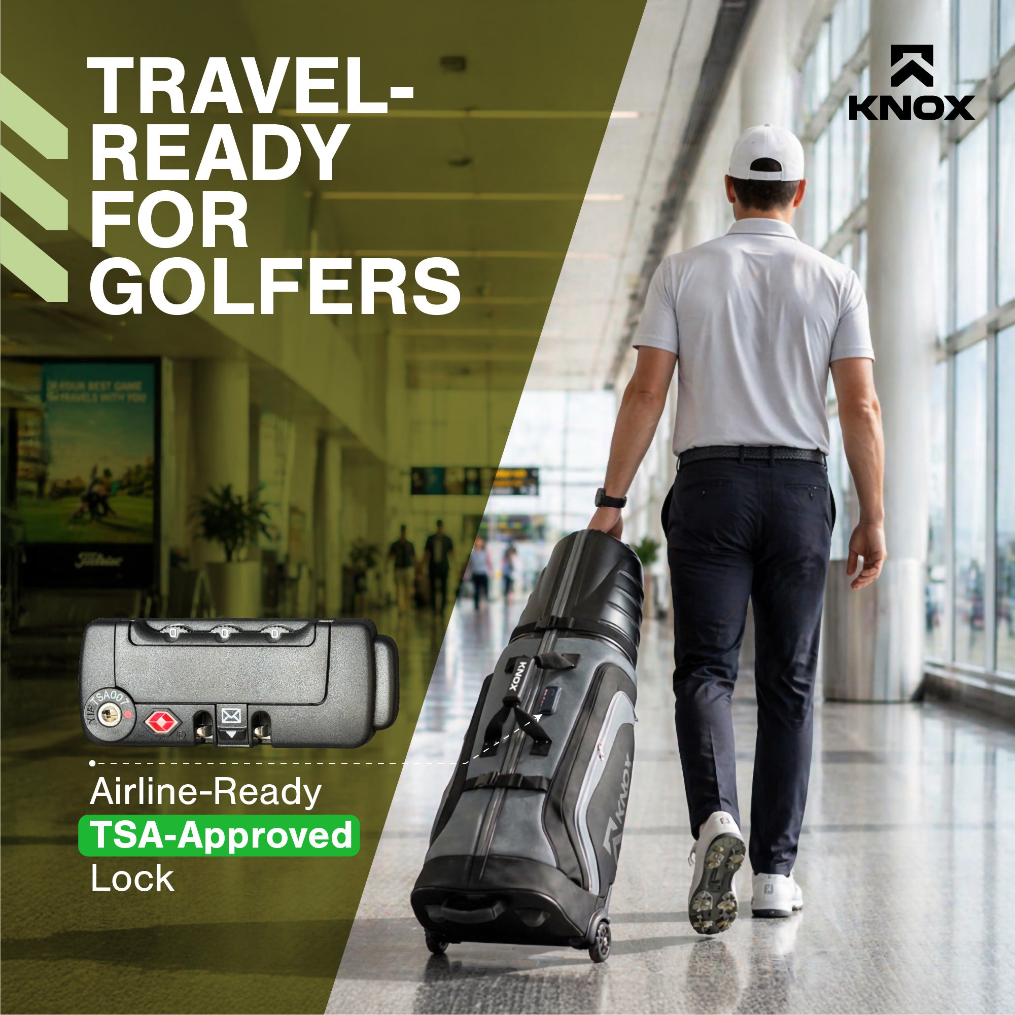 KNOX Golf Travel Bag Cover with Wheels, TSA Lock, and Padded Handles
