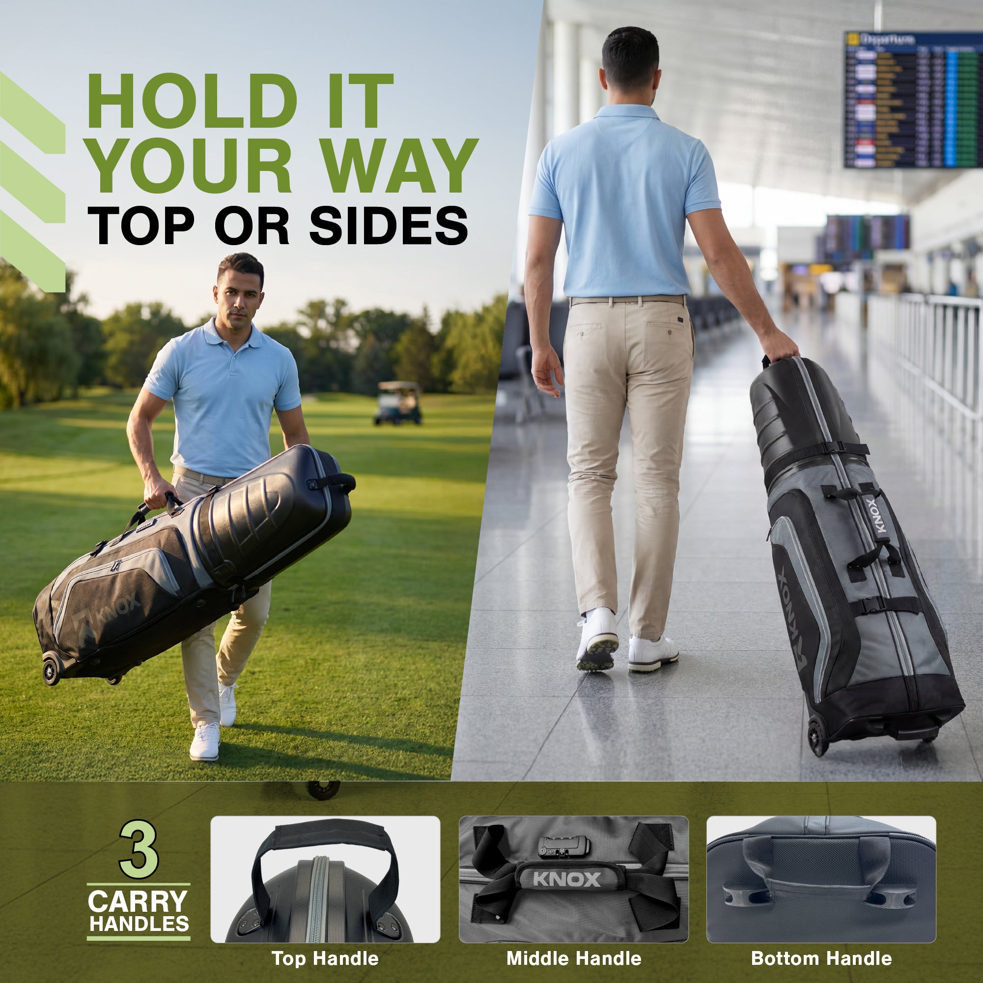 KNOX Golf Travel Bag Cover with Wheels, TSA Lock, and Padded Handles