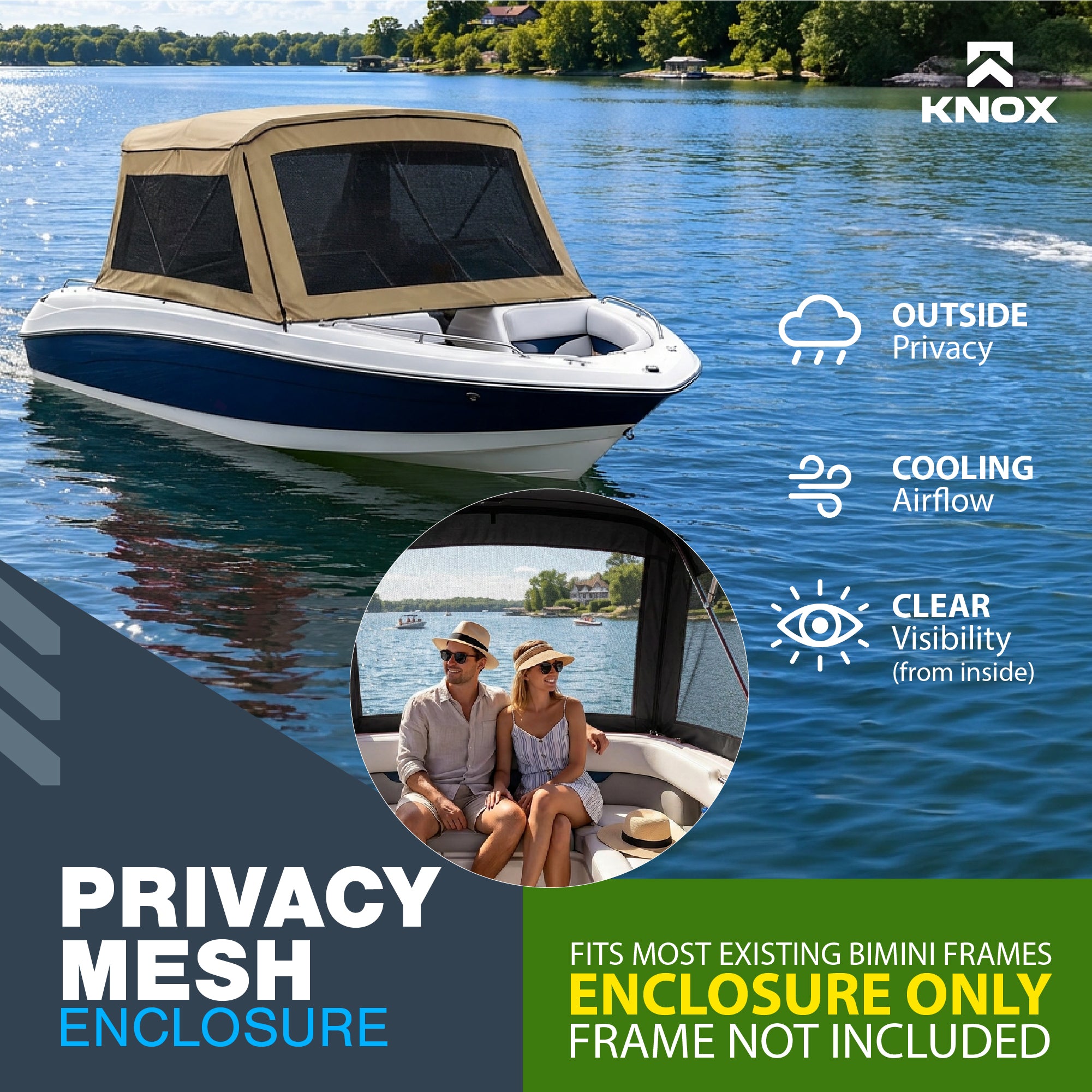 KNOX Universal 3 Bow Bimini Mesh Enclosure Only